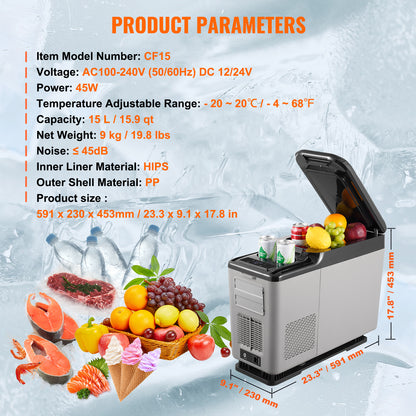 Car Refrigerator, 12 Volt Car Armrest Refrigerator Fridge, 15 L Single Zone Portable Freezer, -4℉-68℉ Adjustable Range, 12/24V DC and 100-240V AC Compressor Cooler for Outdoor, Camping image 10
