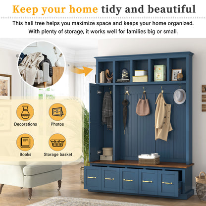 U-Can Entryway Hall Tree with Coat Hooks, Shoe Bench & Drawer Storage Cabinet image 9
