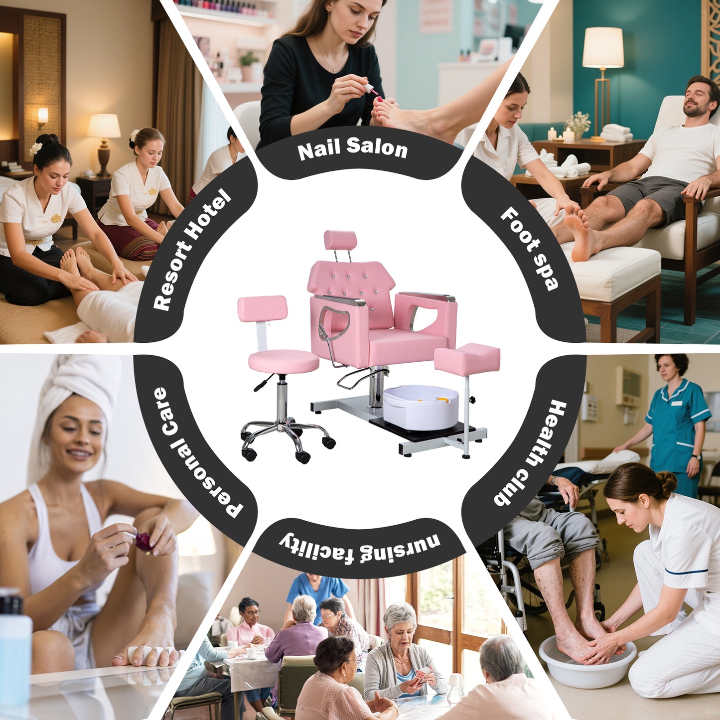 Pedicure Chair No Plumbing,Reclining Pedicure Station Unit with Adjustable Height and 360 Swivel,Hydraulic Foot Spa Chiar with Footrest and Massage Foot Bath, Pink image 8
