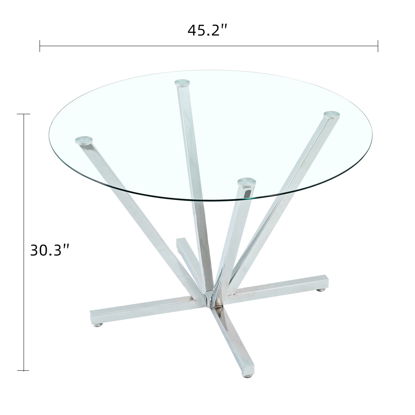 45.27"Round Dining Table,Tempered Glass Kitchen Tabe with Silver Chrome Plated Metal Legs,Modern Dining Room Table for for Kitchen, Living Room, Easy Assembly image 5