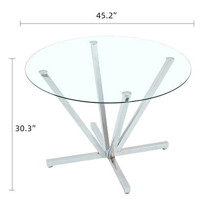 45.27"Round Dining Table,Tempered Glass Kitchen Tabe with Silver Chrome Plated Metal Legs,Modern Dining Room Table for for Kitchen, Living Room, Easy Assembly image 5