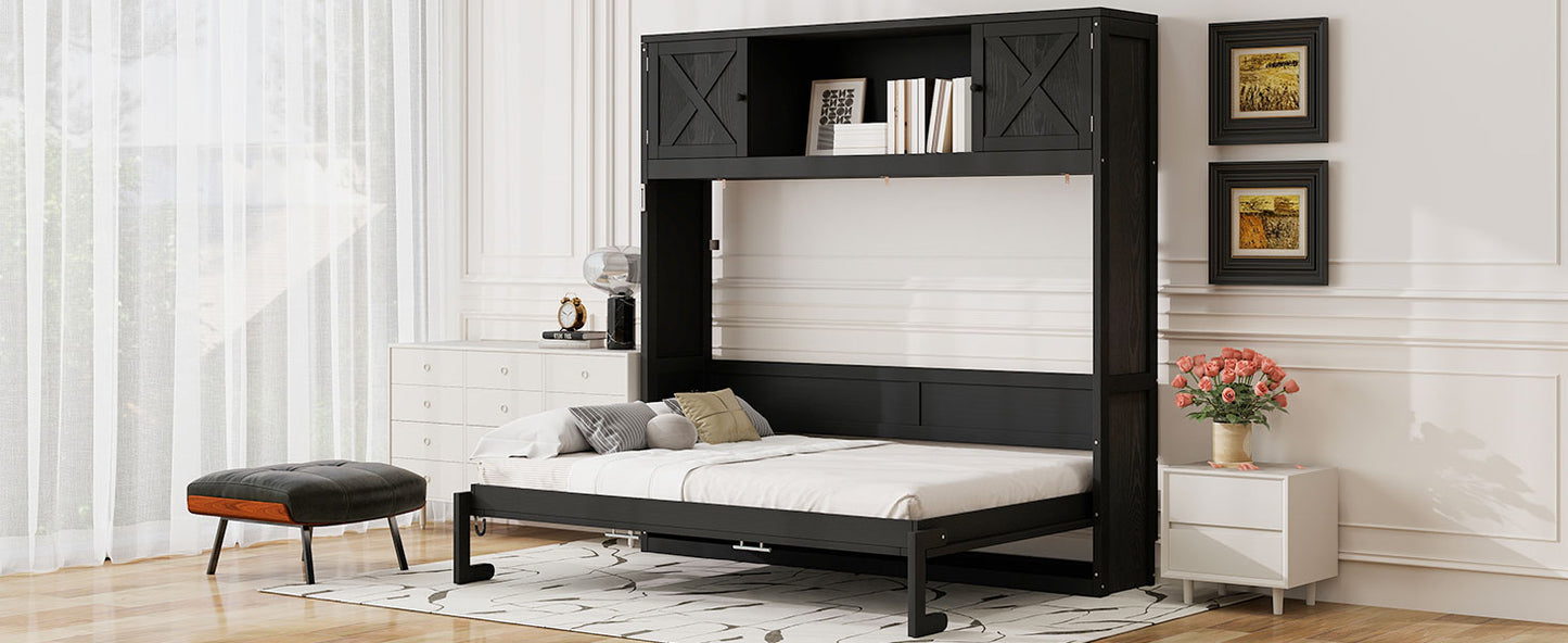 Full Size Murphy Bed with Storage Cabinets, Black image 7