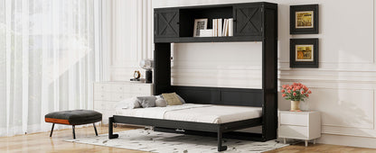 Full Size Murphy Bed with Storage Cabinets, Black image 7