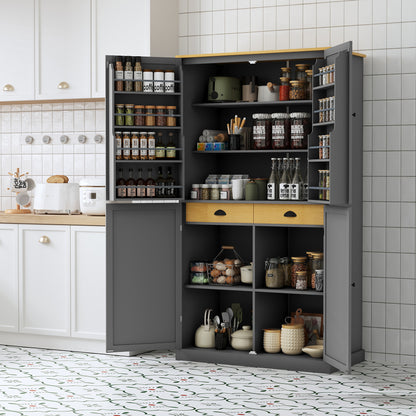 [Assembly Video Provided]TOPMAX 40.2x20x71.3inch High Freestanding Kitchen Pantry Large Cupboard Storage Cabinet with 2 Drawers, 2 Adjustable Shelves, 8 Door Shelves for Kitchen, Dining Room,Gray image 1