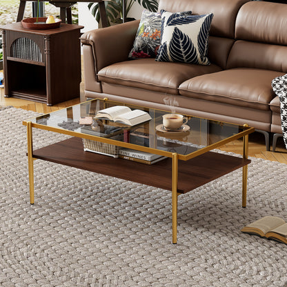 Rectangle Coffee Table with Gray Tempered Glass top and Golden Legs, Modern Table for Living Room image 2