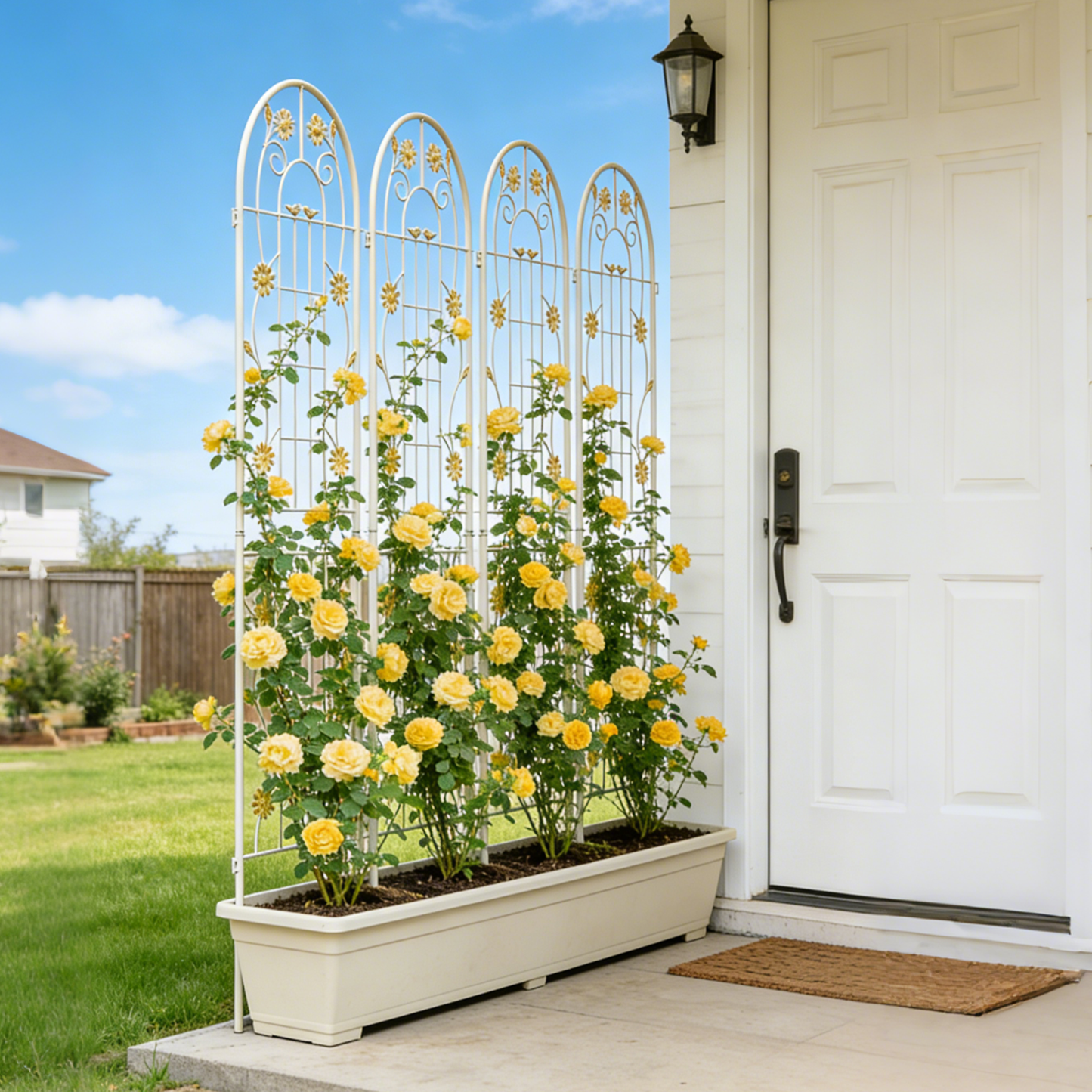 4 Pack Metal Garden Trellis 71" x 19.7" Rustproof Trellis for Climbing Plants Outdoor Flower Support Cream White image 6
