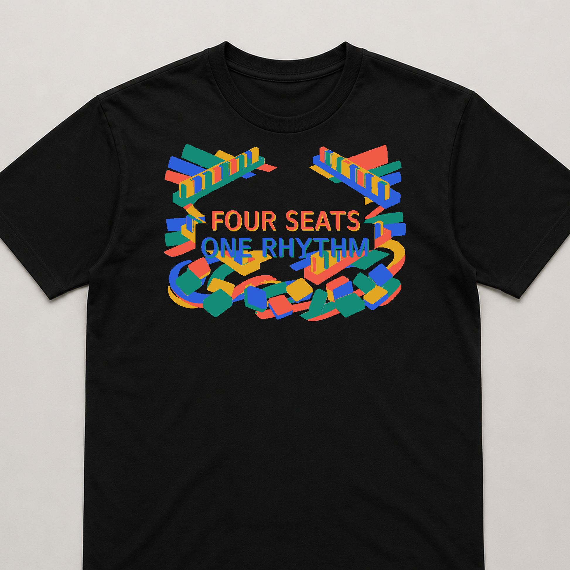 Four-Seat Tempo Mahjong Social Graphic T-Shirt - POD-20260811-150_black_front_closeup_mockup
