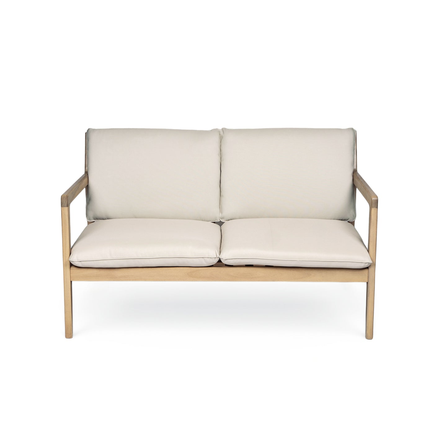Outdoor Acacia Wood Loveseat with Coffee Table, Light Teak Frame, Beige Cushion image 3
