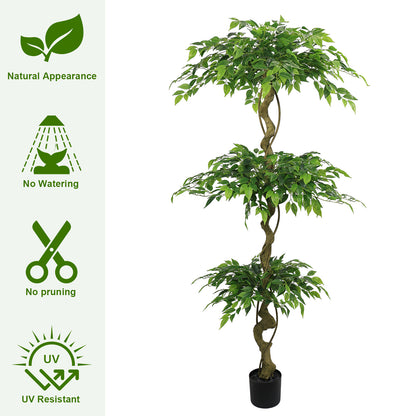 6FT Artificial Ficus Tree, Lifelike Faux Banyan Tree with Pot for Home, Office Patio Decor, 1pc/set image 8