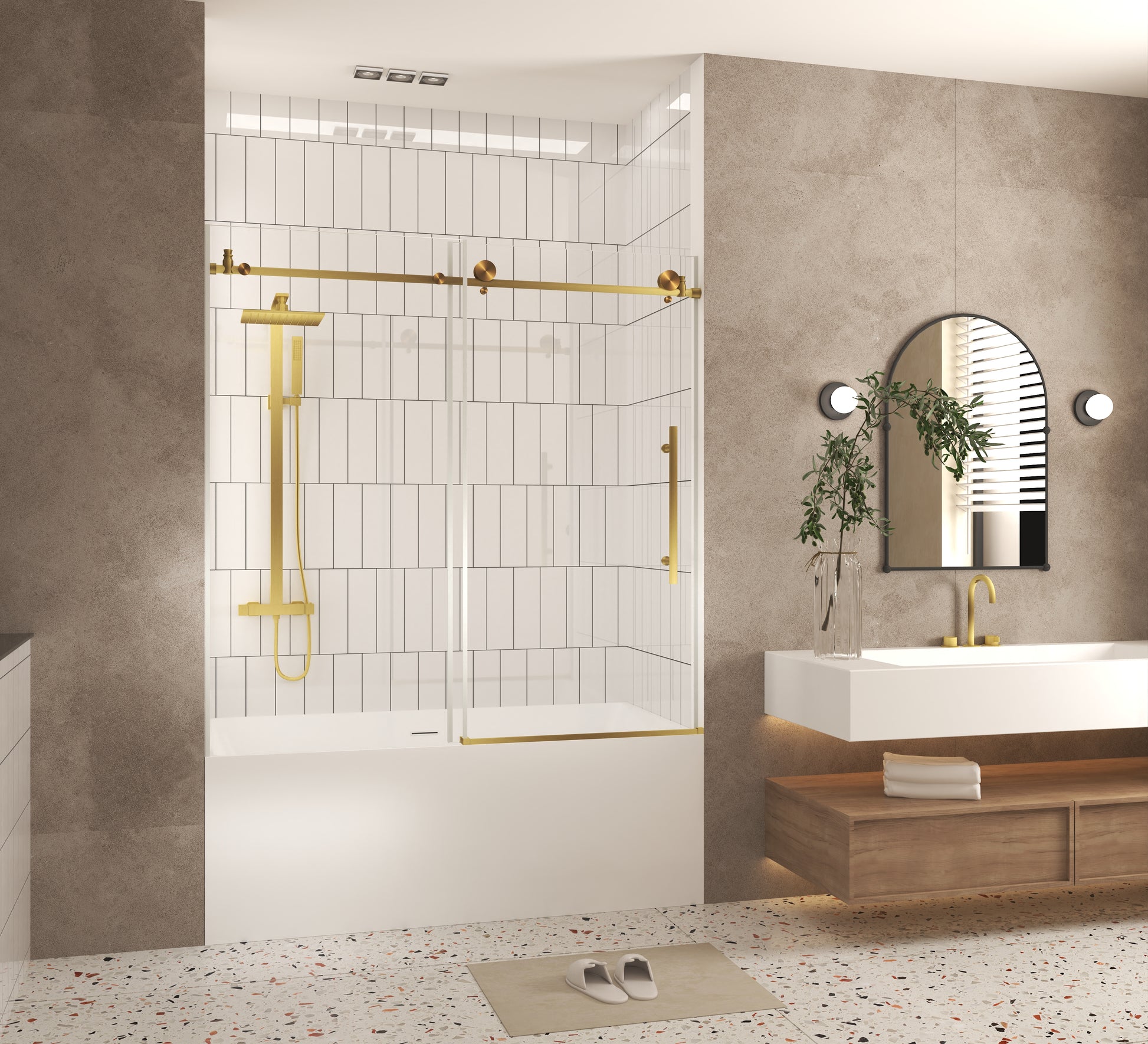 Frameless shower door 56-60 "W x 60" H, 1/4 "(6 mm) Clear Tempered Glass, Explosion Proof Film, Stainless Steel Handle,Brushed Gold image 11