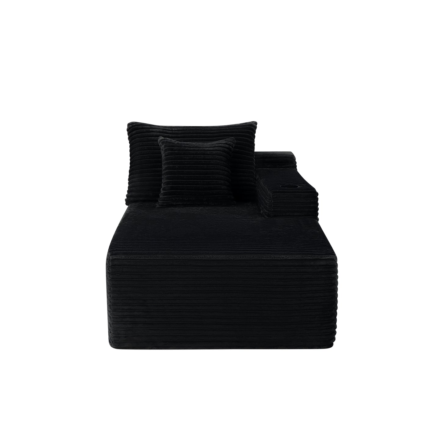 37.5-inch Right chaise longue with plush black velvet, cup holder, flexible matching, mainly for living room use. image 2