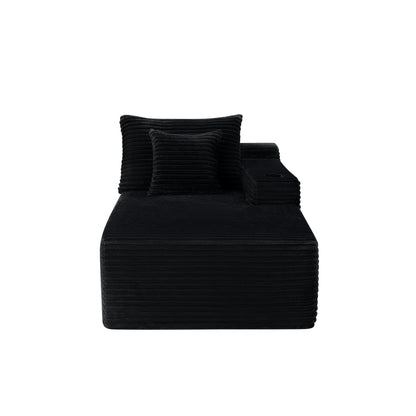 37.5-inch Right chaise longue with plush black velvet, cup holder, flexible matching, mainly for living room use. image 2