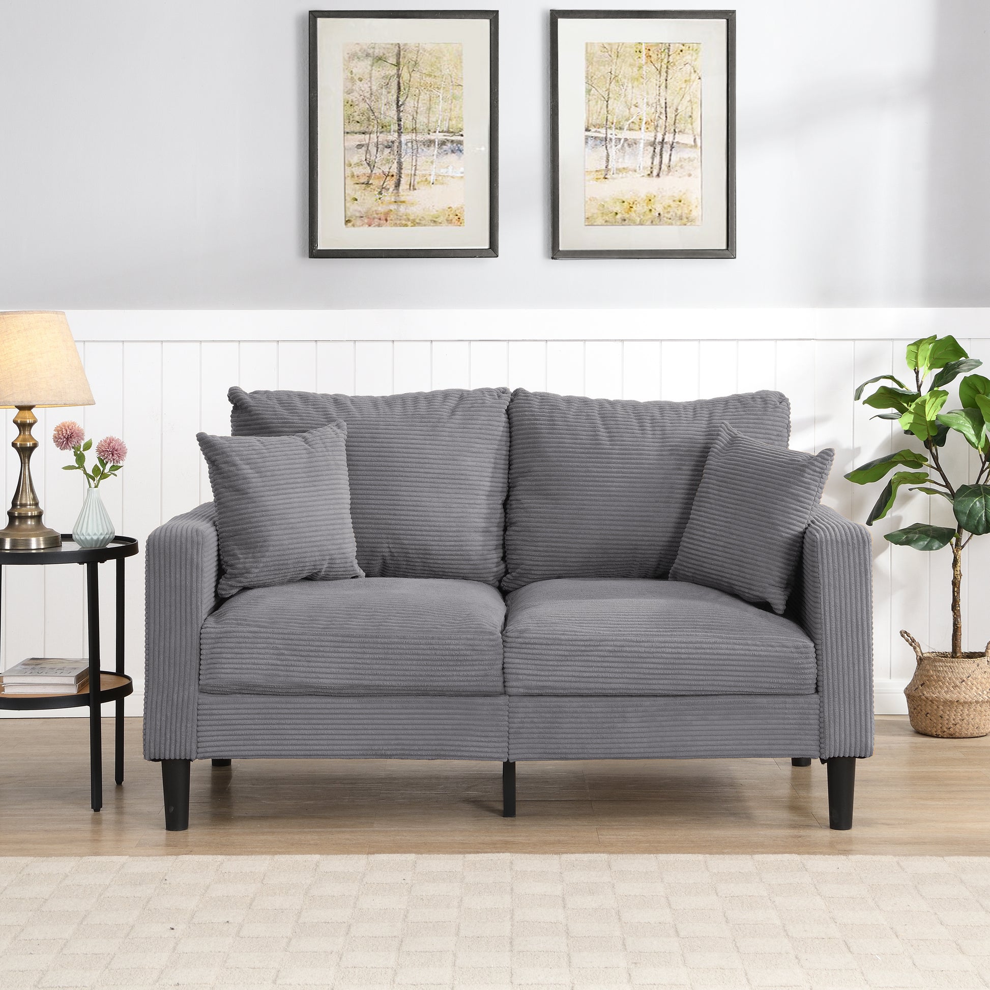 57 " High Resilience Loveseat Sofa, Wooden Frame 2 Seat Sofa, Comfy, Small Space Saving Modern Upholstered Sofa, Living Room Bedroom Apartment Small Space, Light gray image 1