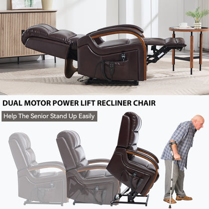 Power Brown Leatheraire Lift Recliner Chair Dual Motor Infinite Position Up to 350 LBS with Solid Wood Armrests, Heat Massage and Heavy Duty Motion Mechanism image 10