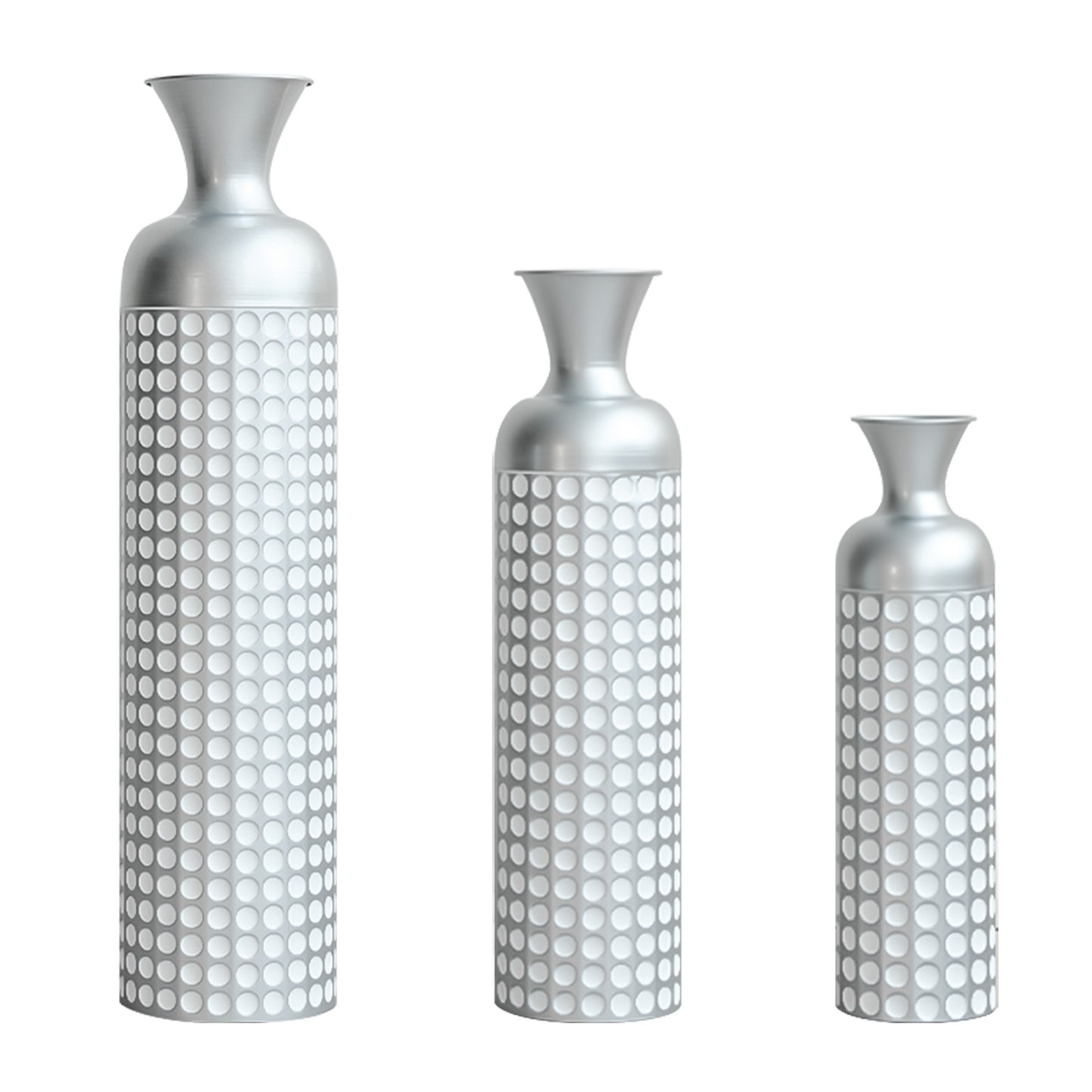 3 Pack Silver Metal Vase Set, Nested Semi-Handcrafted Embossed Vases, Modern Decorative Centerpieces for Home, Floor, Living Room, Fireplace, Not Waterproof image 1