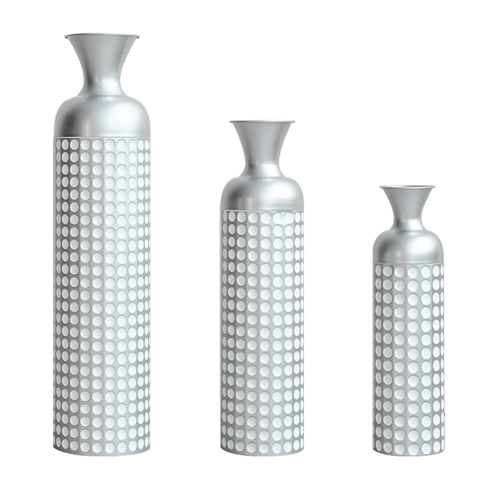 3 Pack Silver Metal Vase Set, Nested Semi-Handcrafted Embossed Vases, Modern Decorative Centerpieces for Home, Floor, Living Room, Fireplace, Not Waterproof image 1