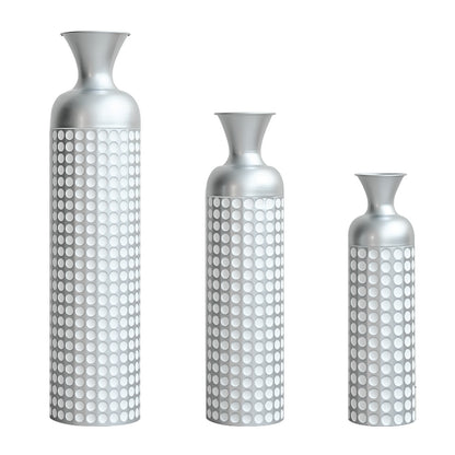 3 Pack Silver Metal Vase Set, Nested Semi-Handcrafted Embossed Vases, Modern Decorative Centerpieces for Home, Floor, Living Room, Fireplace, Not Waterproof image 1
