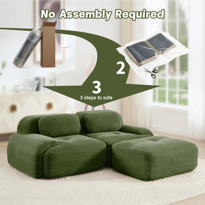 82'' L-shaped sofa in softCorduroy Fabric fabric modular design multiple combinations curved armrests assembly required high-resilience sponge suitable for living rooms rest areas bedroom,Olive green image 11