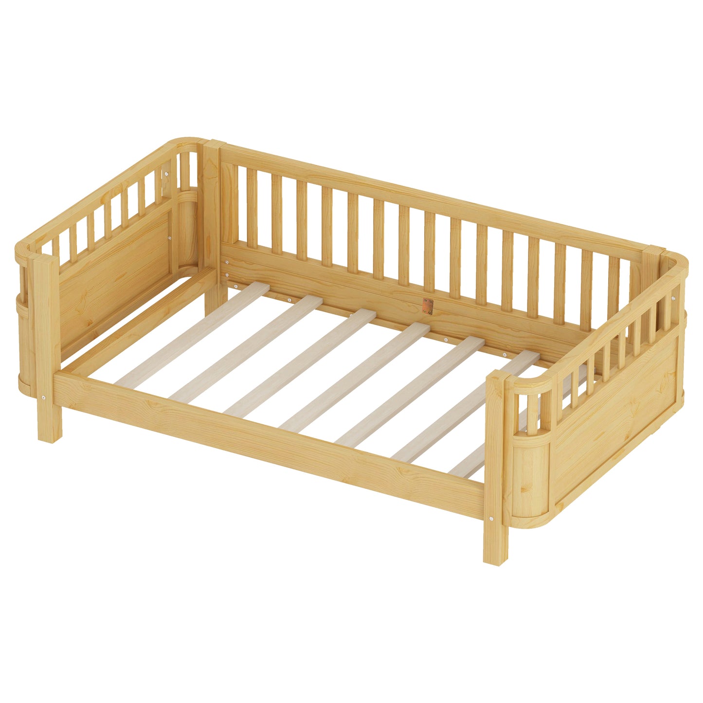 Twin Size Wood Platform Bed for Kids, Wood Low Profile Twin Bed with Rails for Girls and Boys, Natural (Patented Design, Expect Arrival Date 2026/5/11 Old SKU W2593P190150) image 11