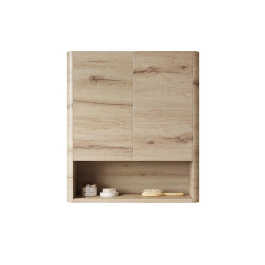 ZUNO 26" Wall-Mounted Bathroom Cabinet, with Doors, Shelf and Open Storage Compartment Over The Toilet Storage Cabinet for Bathroom, Kitchen, Laundry Room, White Oak Woodgrain Color Finish image 1