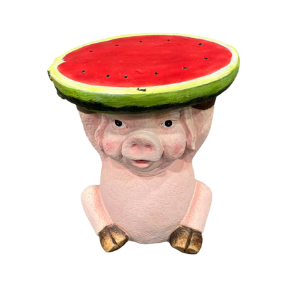 13.39" High Cute Pig Side Table, 11.34" Wide Resin Pig with Watermelon Top, Multi-Functional Plant Stand & End Table for Home & Garden Decoration image 12