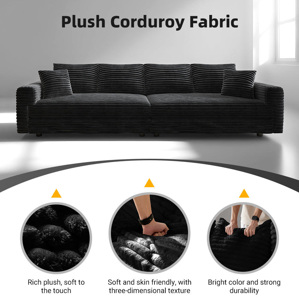 102.4 "Plush Corduroy 4-Seat Sofa,Modern Comfy Upholstered Sofa Cloud Couch,Deep Seat Couches with Soft Pillows and 3 Ottomans,Convertible Sofa Lounge Chair,Black(Old SKU:W1885S00287) image 8