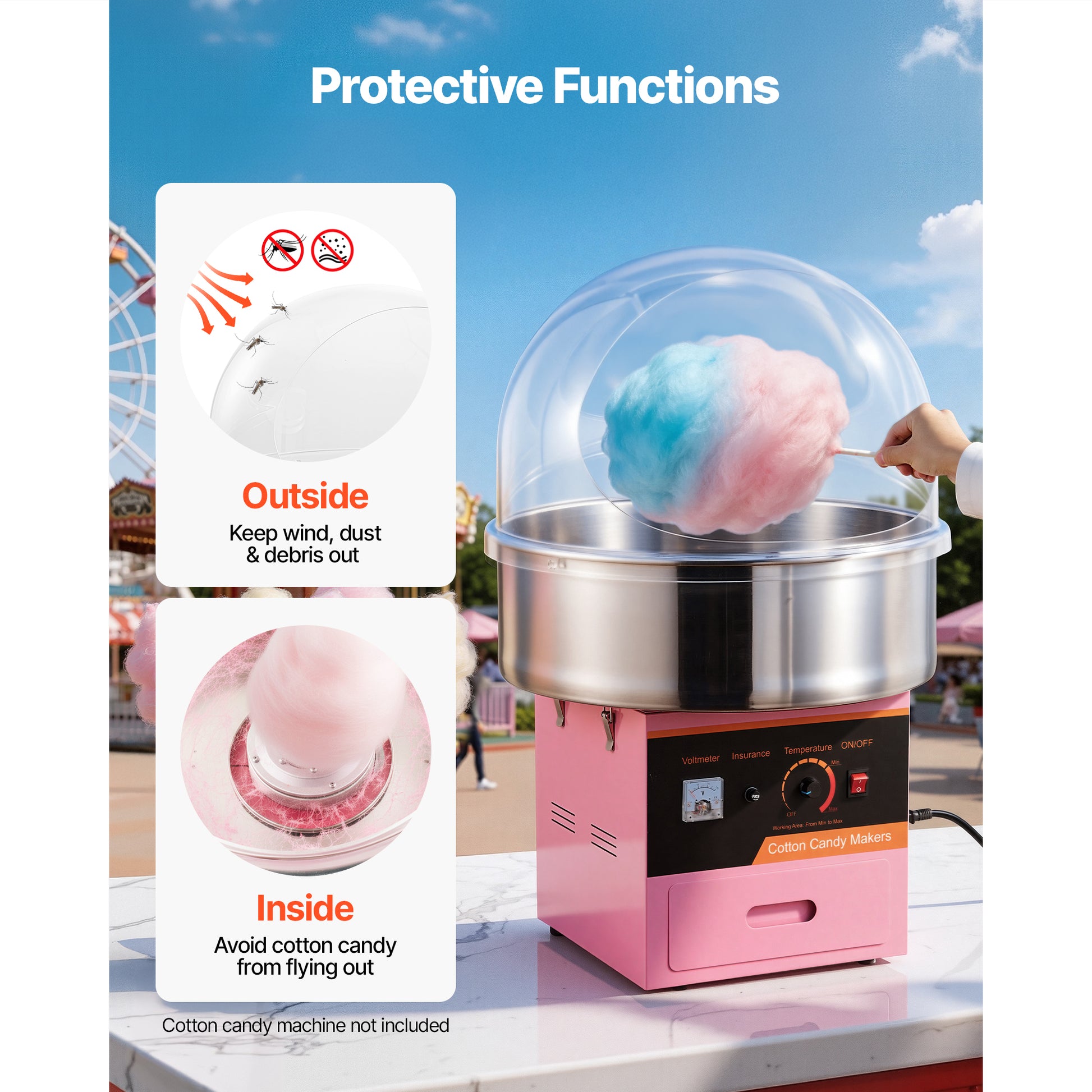 Cotton Candy Machine Cover, Transparent Acrylic Dome Bubble Shield, Cotton Candy Machine Bubble Shield Compatible with 20.5in Cottons Candies Machines Bowl for Party, Shops, Bottom Groove Design image 5