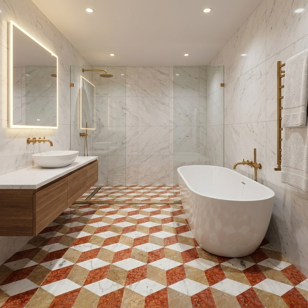 Hexagon Water-jet marble,White Gold Red 3 color, natural marble, for floor and wall,polished marble tile, natural stone, genuine marble, real marble, 1 box 12 pcs image 11