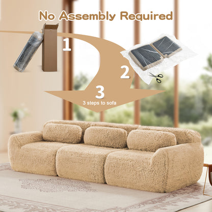 114''Soft And Fluffy Plush Fabric,Modular Sectional Sofa Couches,Ergonomic Design With Throw Pillows,Full-compression Vacuum Packaging Buckle Connection For Study,Home Theater,Light Khaki image 11
