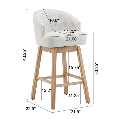 33.25" Swivel Counter Stools Set of 2, Upholstered Counter Height Bar Stools with Solid Rubber Wood Frame, Backrest, Footrest, Armless Barstools for Home Bar, Kitchen Counter, Natural + Beige image 7