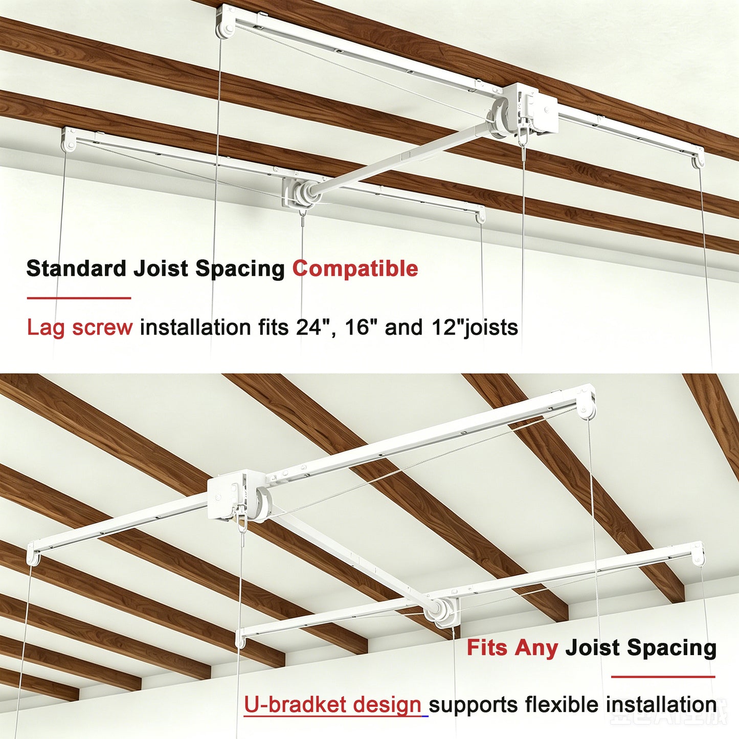 White Overhead Garage Storage Rack 4x8 FT for High Ceilings 10-12 FT, 350LBS Capacity All-Steel Construction with Safety Lock (Installation Required, Heavy-Duty Garage Organizer) image 10