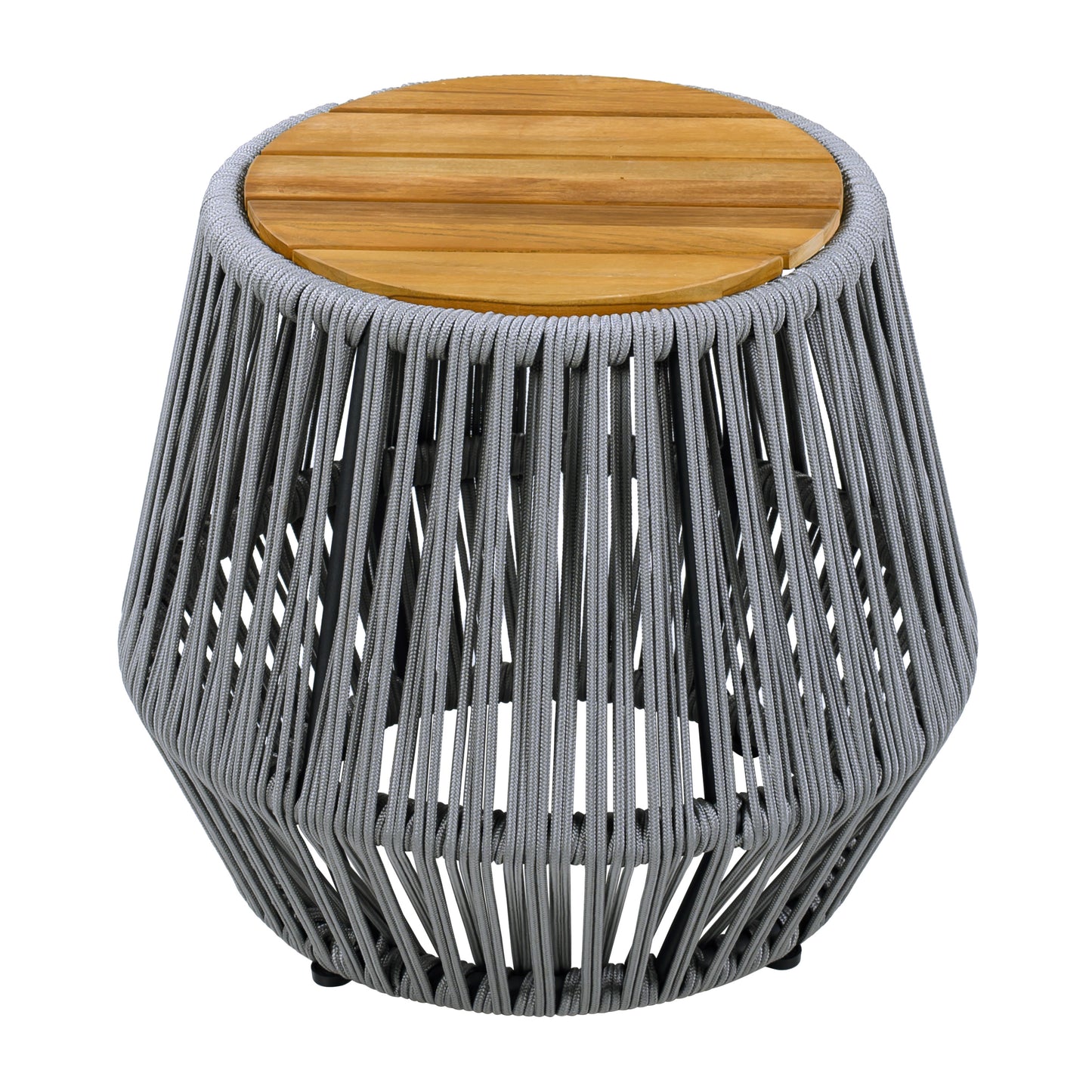 Acacia Wood Side Table with Grey Rope Base - Natural Teak Finish, Modern Coastal Accent for Patio, Garden, Balcony & Indoor Use image 4