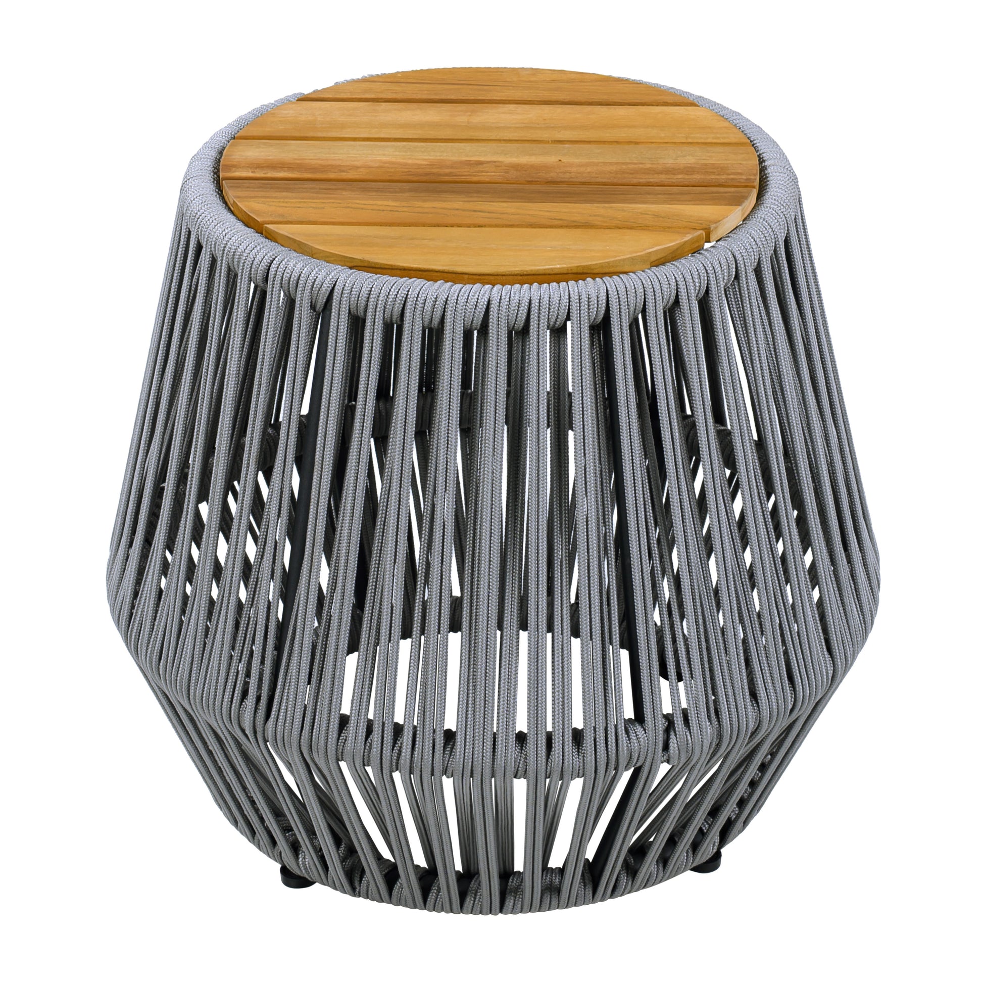 Acacia Wood Side Table with Grey Rope Base - Natural Teak Finish, Modern Coastal Accent for Patio, Garden, Balcony & Indoor Use image 4