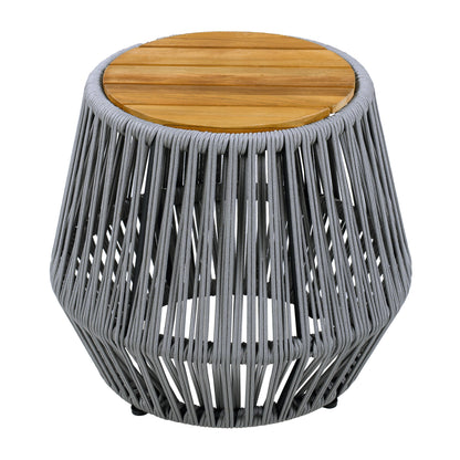 Acacia Wood Side Table with Grey Rope Base - Natural Teak Finish, Modern Coastal Accent for Patio, Garden, Balcony & Indoor Use image 4