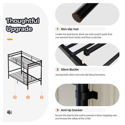 Bunk Bed with Ladder and high Guardrail, Metal Bunk Bed, Storage Space, Noise Free,Twin Over Twin Size,Black image 9