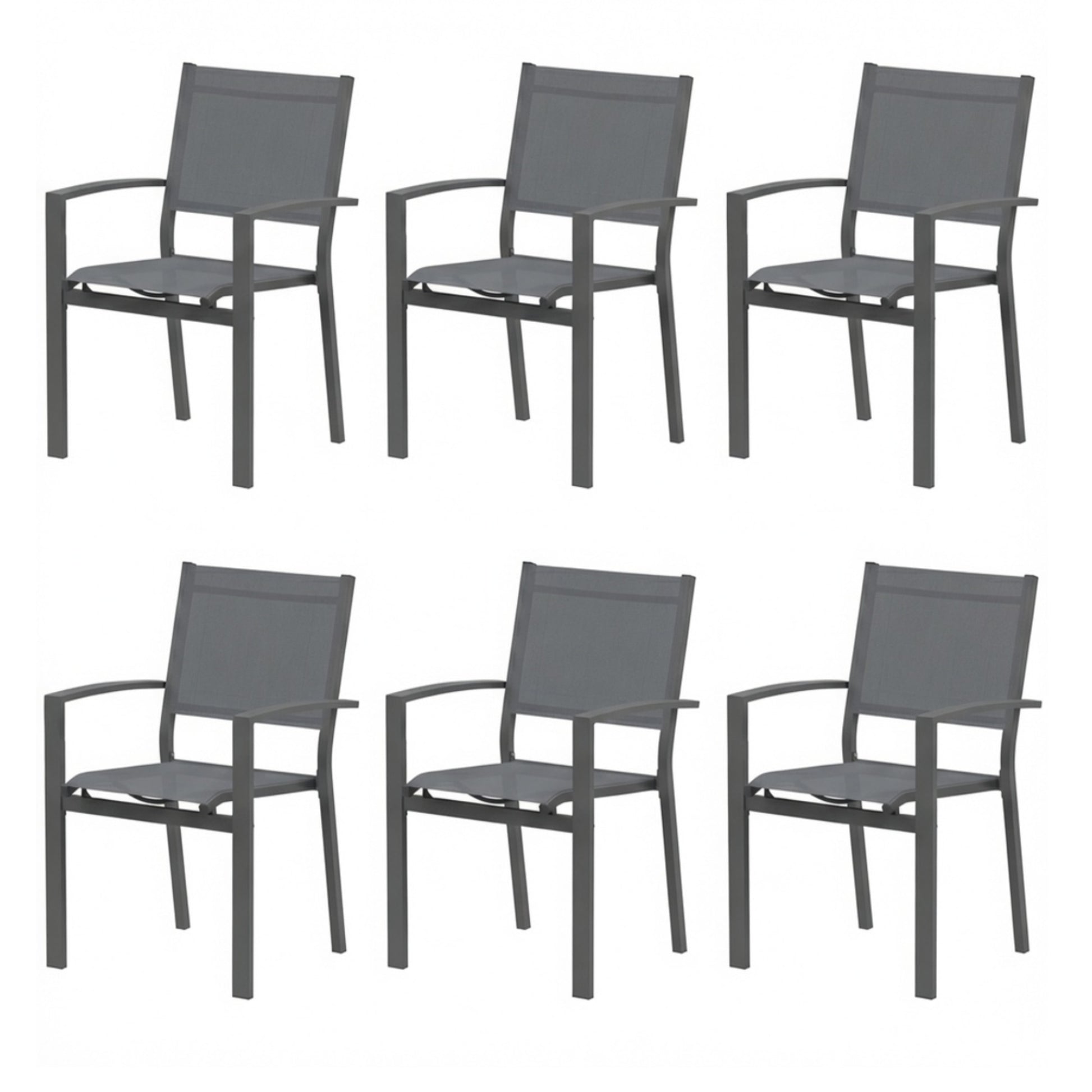 Set of 6, Heavy duty Metal Grey Outdoor Patio Chair – All Weather Textilene image 11