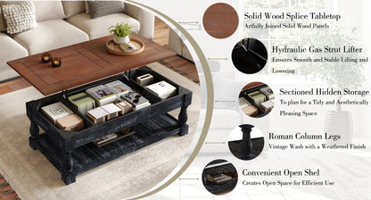 Retro Lift-Top Coffee Table with Storage for Living Room, Hidden Compartment & Lower Shelf, Espresso & Weathered Black Finish image 8