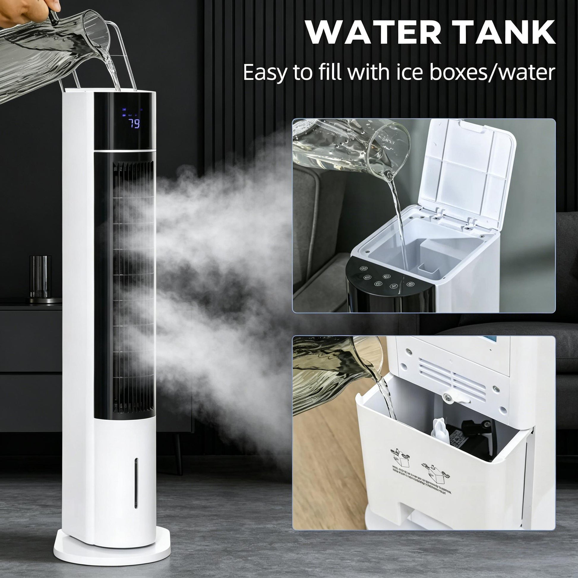 42" White 52° Oscillating Portable Swamp Cooler with Humidifier, 3 Modes, 3 Speeds 3-In-1 Ice Cooling Fan with Humidifier, image 2