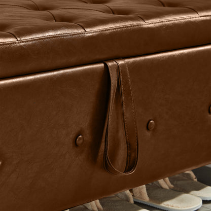 48" Ottoman Bench with Storage, Bench for Bedroom,Living Room,Hallway, Upholstered Tufted Faux Leather PU Ottoman Brown image 9