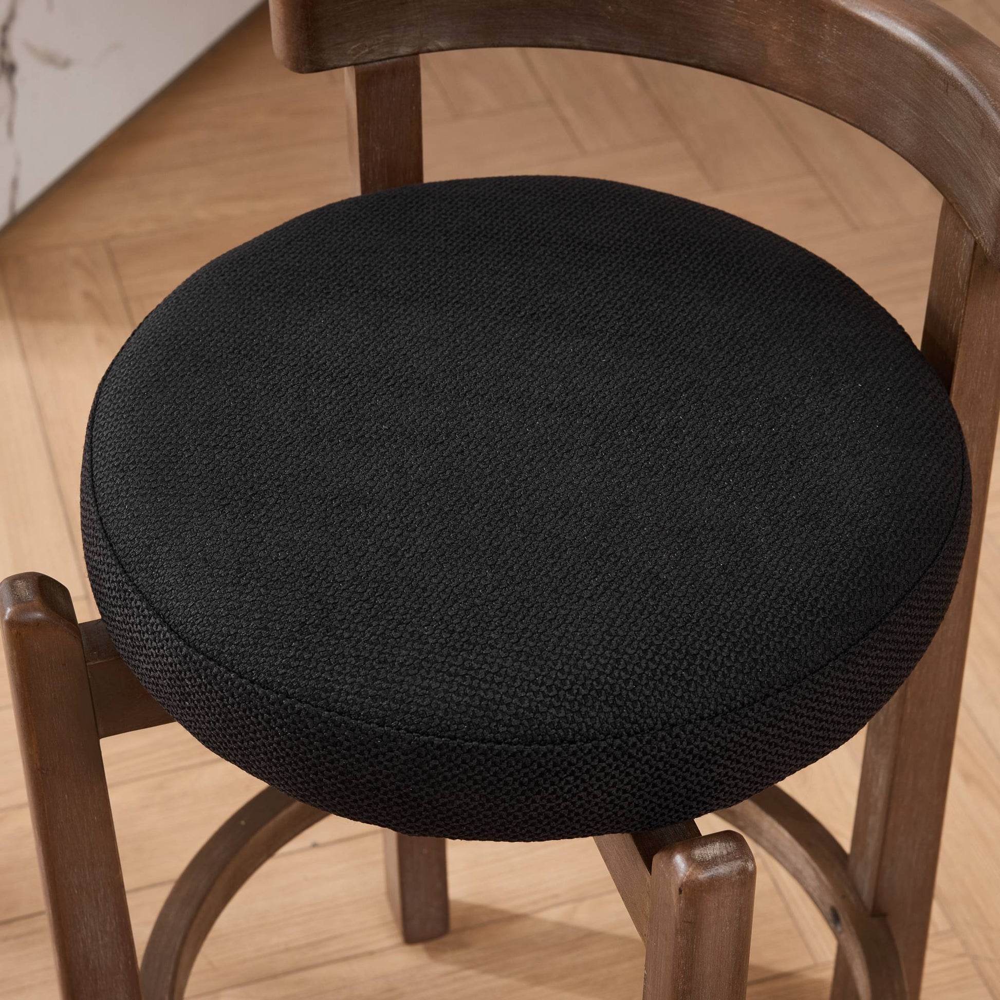 Set of 2 Swivel Counter Stools,Mid-Century Modern Bar Stools with Back,26 Inch Seat Height,Solid Wood Frame,Soft Linen Upholstered Bar Chairs with Footrest,Ideal for Kitchen Island,Black,SW1882BK image 11