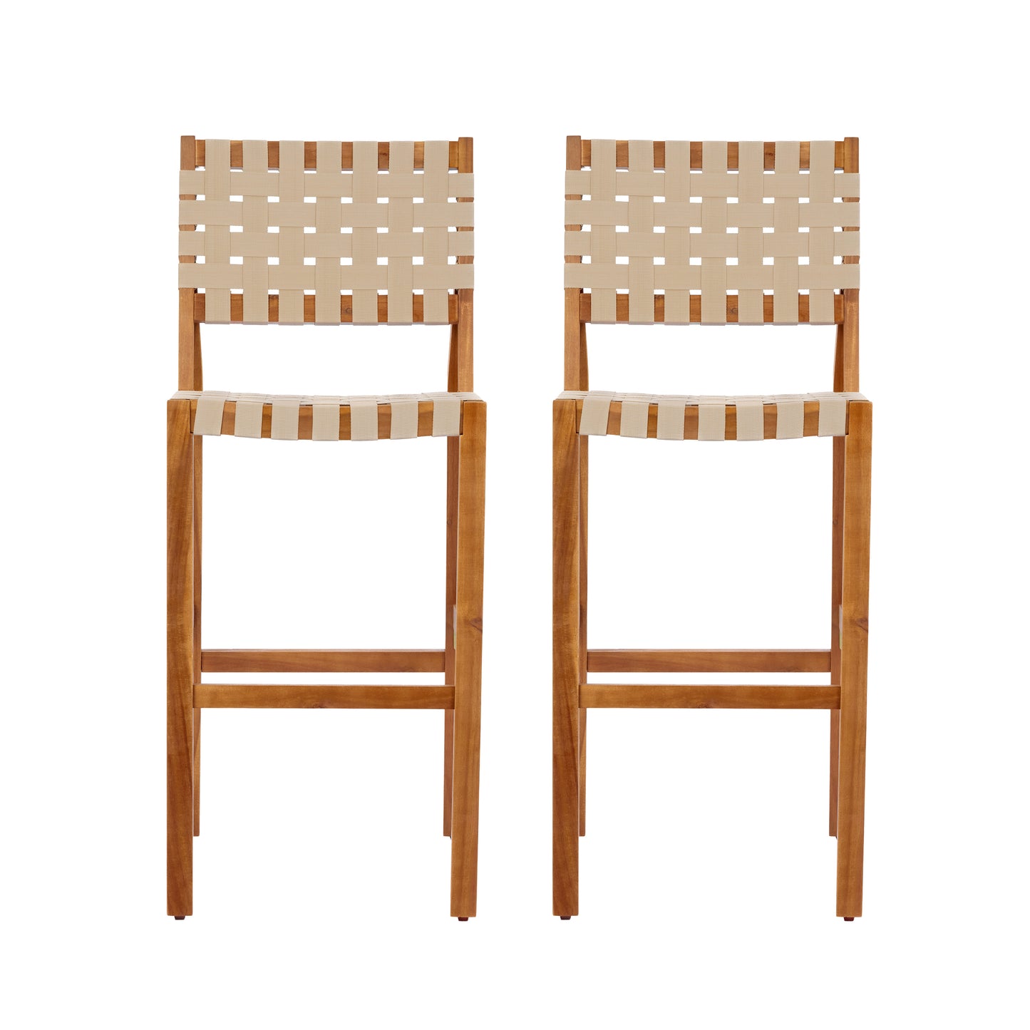 30.5 Inch Seat Height Outdoor Acacia Solid Wood Patio Side Chair, Beige Pe Woven Rope, Breathable and Comfortable,Indoor & Outdoor Use,Teak Finish+Beige Rope(set of 2) image 6