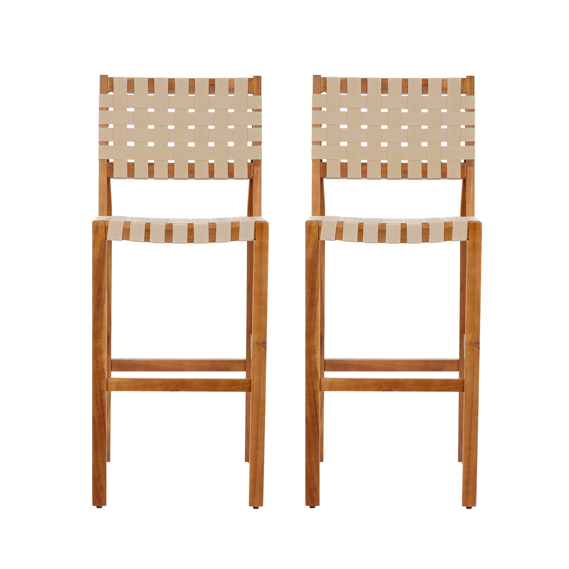 30.5 Inch Seat Height Outdoor Acacia Solid Wood Patio Side Chair, Beige Pe Woven Rope, Breathable and Comfortable,Indoor & Outdoor Use,Teak Finish+Beige Rope(set of 2) image 6