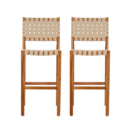 30.5 Inch Seat Height Outdoor Acacia Solid Wood Patio Side Chair, Beige Pe Woven Rope, Breathable and Comfortable,Indoor & Outdoor Use,Teak Finish+Beige Rope(set of 2) image 6