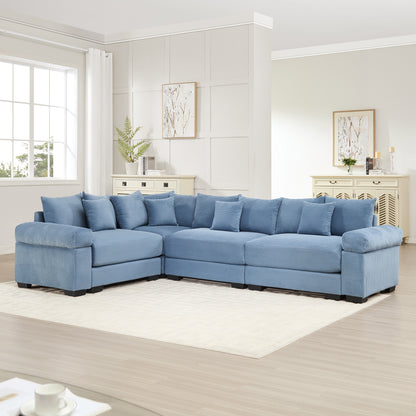 Oversized Cloud Modular Sectional Couch,Convertible Sectional Couches Deep Seat Extra-Wide Armrests, 13Throw Pillows Premium Corduroy Fabric, Ergonomic Design,Easy Assembly, For Living Rooms,Blue image 3