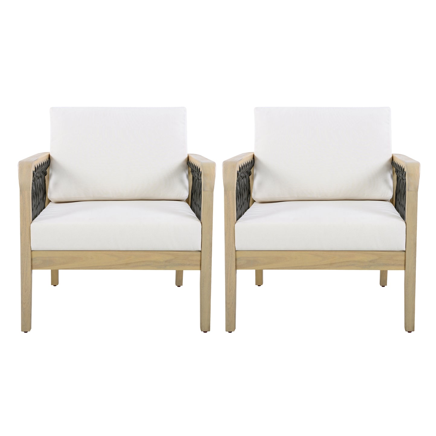 Outdoor Acacia Wood Club Chair with Handwoven Rope(Set of 2), Light Teak Finish image 5