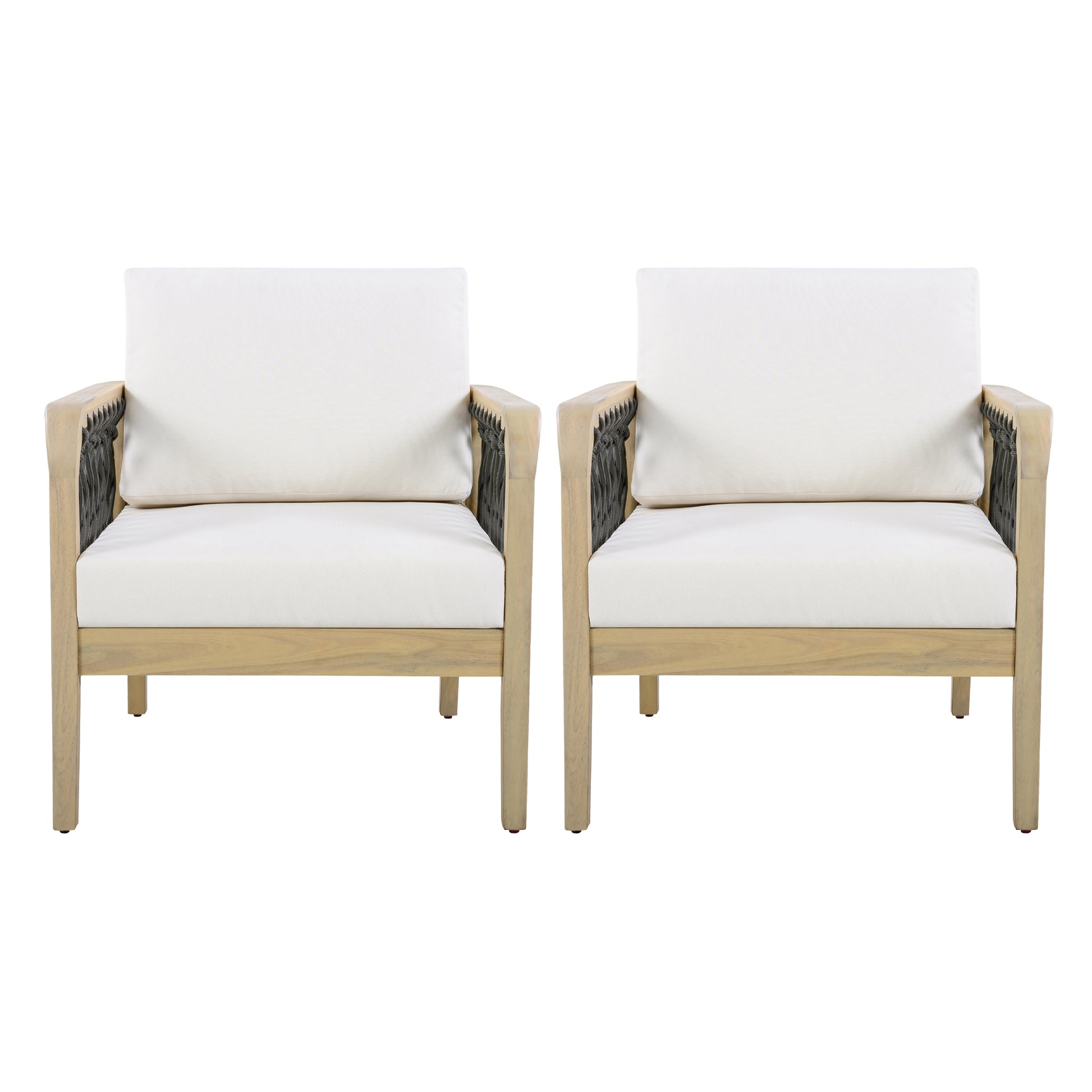 Outdoor Acacia Wood Club Chair with Handwoven Rope(Set of 2), Light Teak Finish image 5