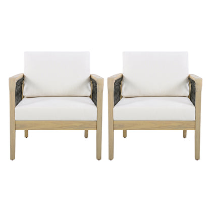 Outdoor Acacia Wood Club Chair with Handwoven Rope(Set of 2), Light Teak Finish image 5