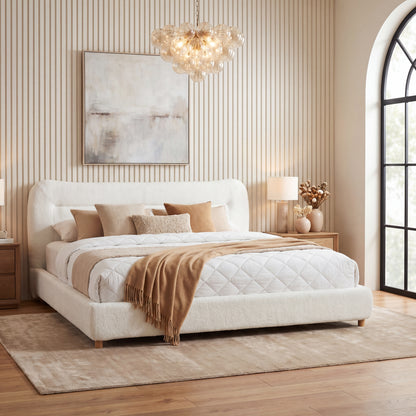 Minimalist curved headboard teddy bear plush bed, Queen, Cream image 2