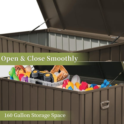 160 Gallon Outdoor Storage Deck Box Waterproof, Large Patio Storage Bin for Outside Cushions, Throw Pillows, Garden Tools, Lockable (Dark Brown) image 5