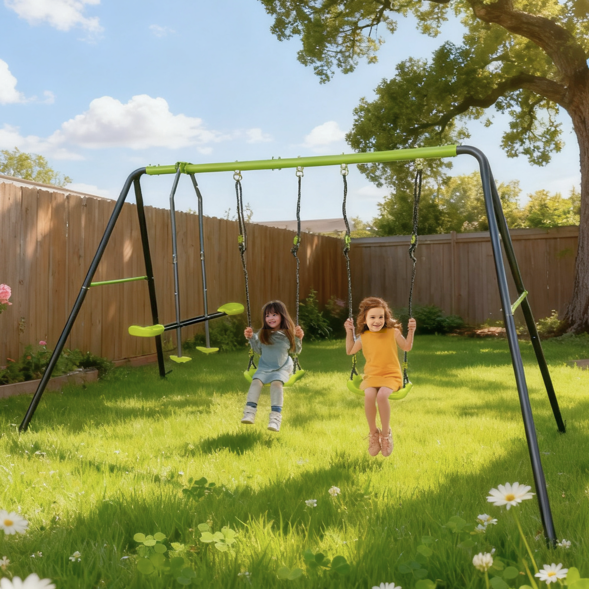 XNS081 lime green interesting swingset with plastic safe swing set 440lbs for outdoor playground for age 3+ with face to face without tee image 5